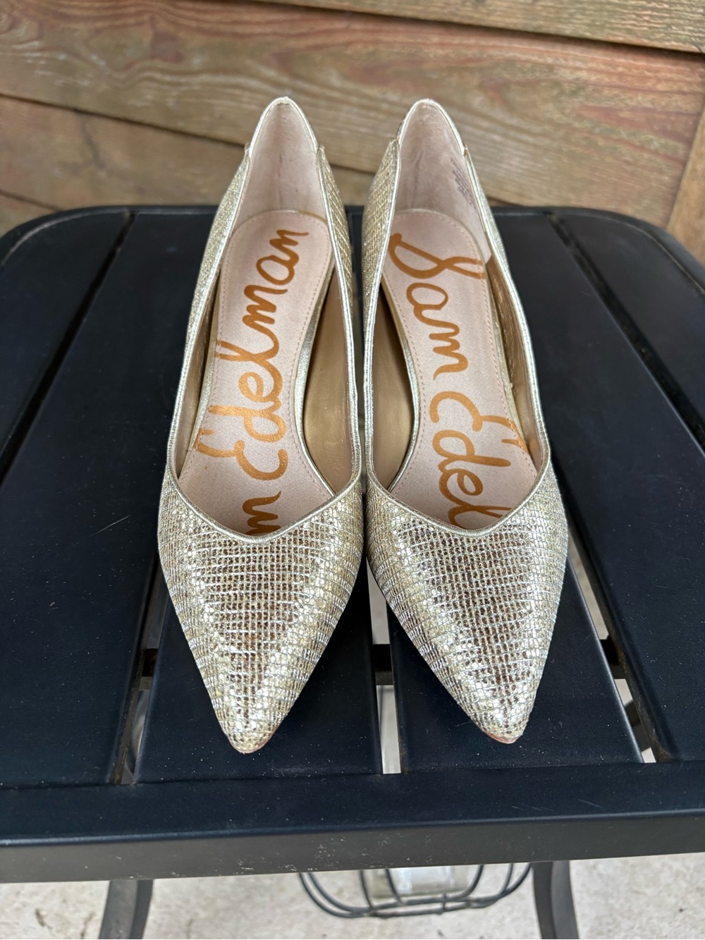 Sam Edelman Metallic Gold Pointed Toe Pumps